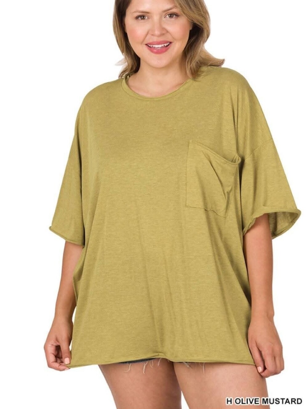 New Zenana Olive Mustard Oversized Tri Blend Boyfriend Tee